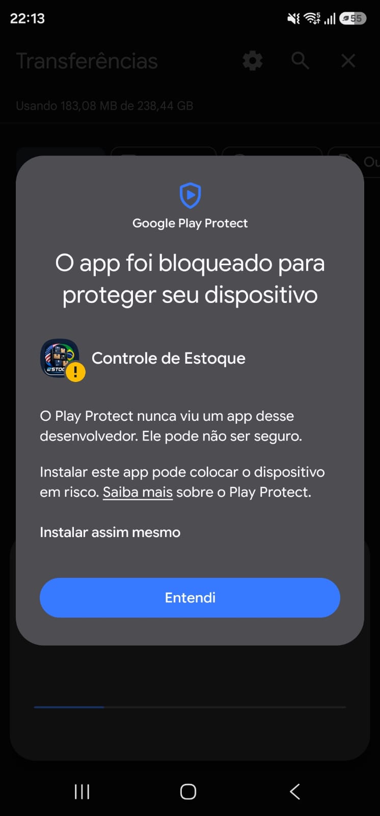 Opção Instalar assim mesmo
