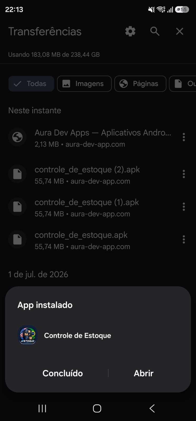 App instalado com sucesso