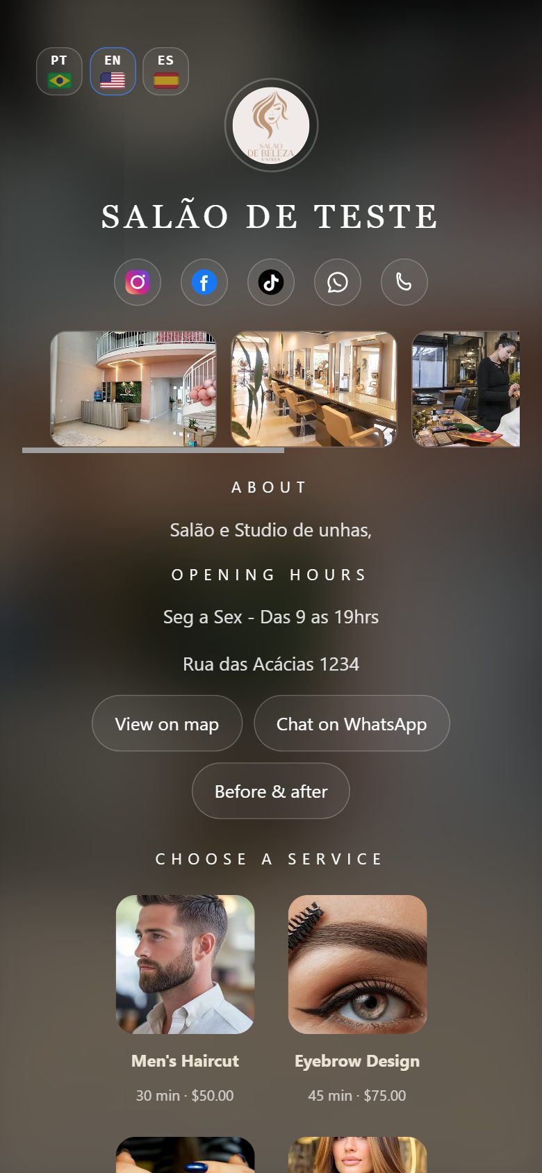 Tela do Lumora no celular (Inglês)