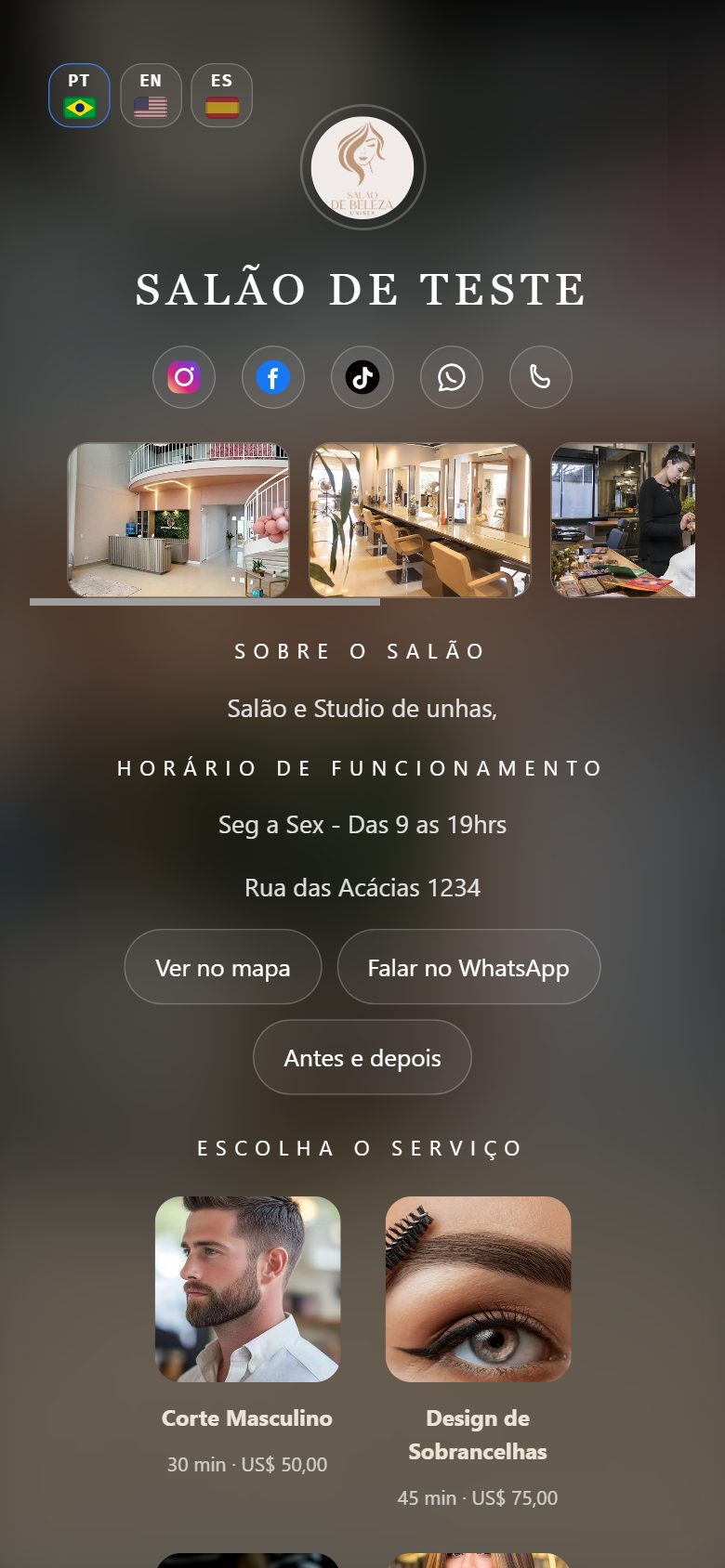 Tela do Lumora no celular (Português)