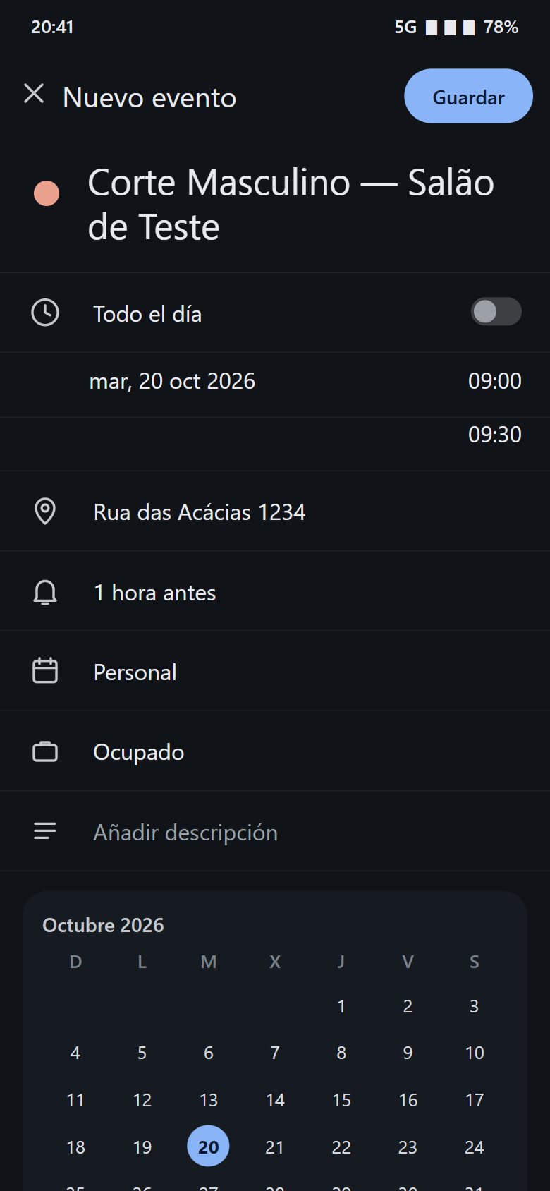 Lo guarda en el calendario del celular
