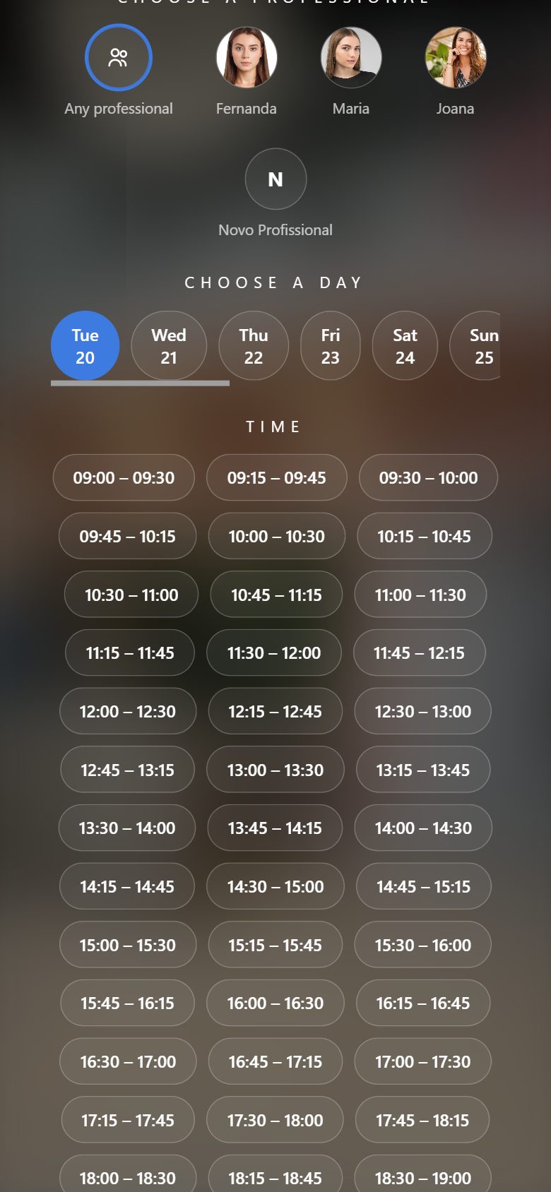 Picks the professional, day and time