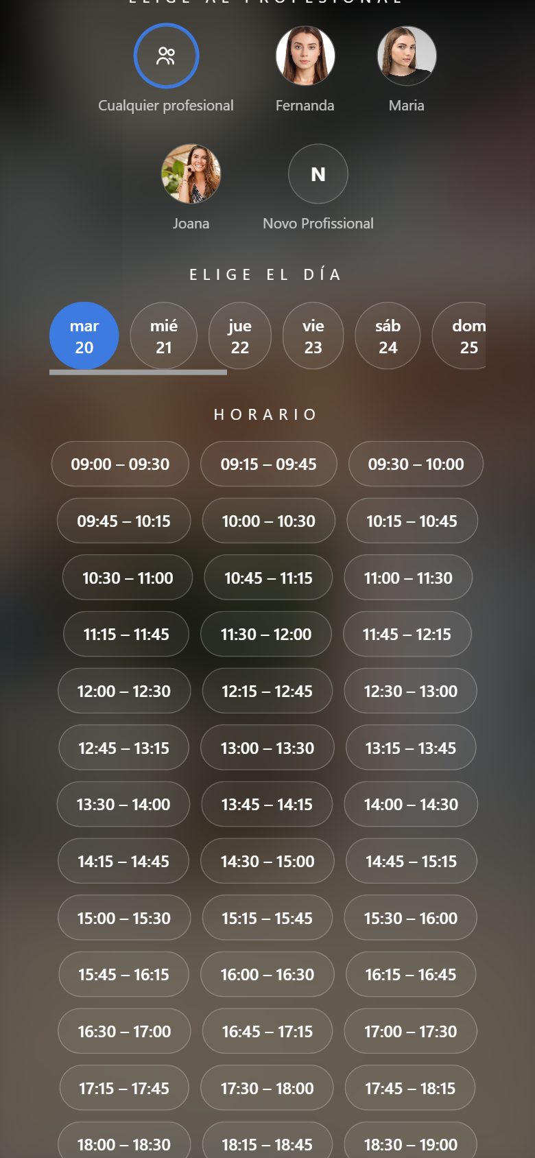 Elige al profesional, el día y la hora